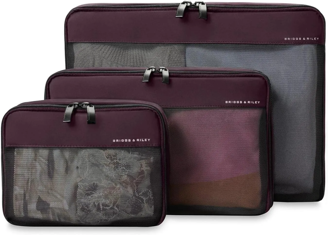 Briggs & Riley Compression Packing Cube Set - Bag Organizer for Check In Suitcase & Luggage, For Women & Men, Pack Accessories for Vacation - 3-Piece, Plum