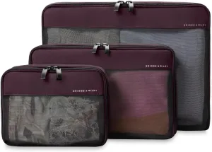 Briggs & Riley Compression Packing Cube Set - Bag Organizer for Check In Suitcase & Luggage, For Women & Men, Pack Accessories for Vacation - 3-Piece, Plum