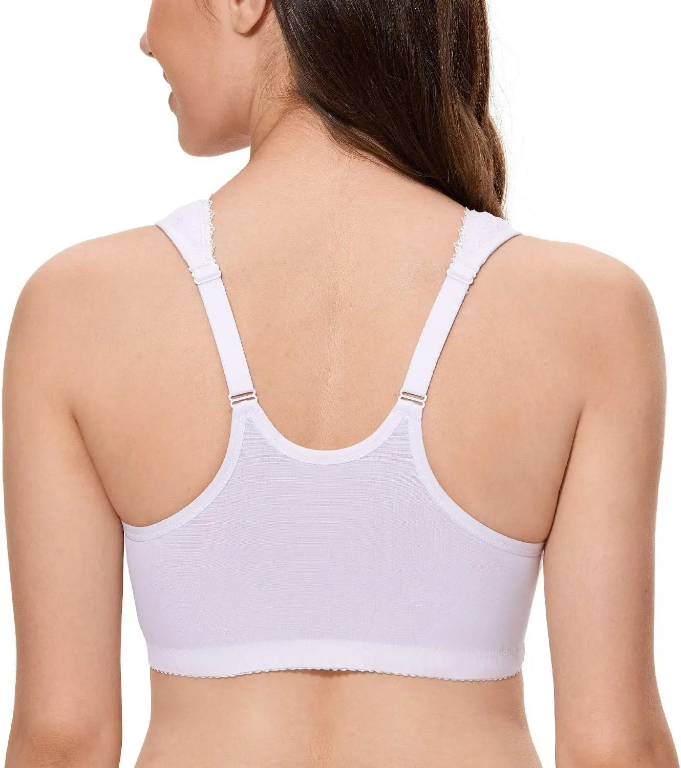CALVENA Women's Front Closure Bra Full Coverage Wirefree Lace Plus Size Bra Racerback