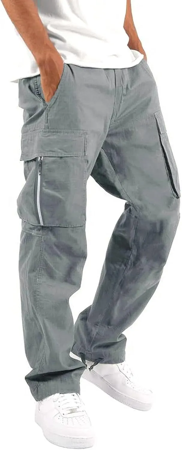 Cargo Work Pants for Men Relaxed-Fit Ripstop Lightweight Trousers Casual Outdoor Hiking Bottom Pant with Multi Pocket