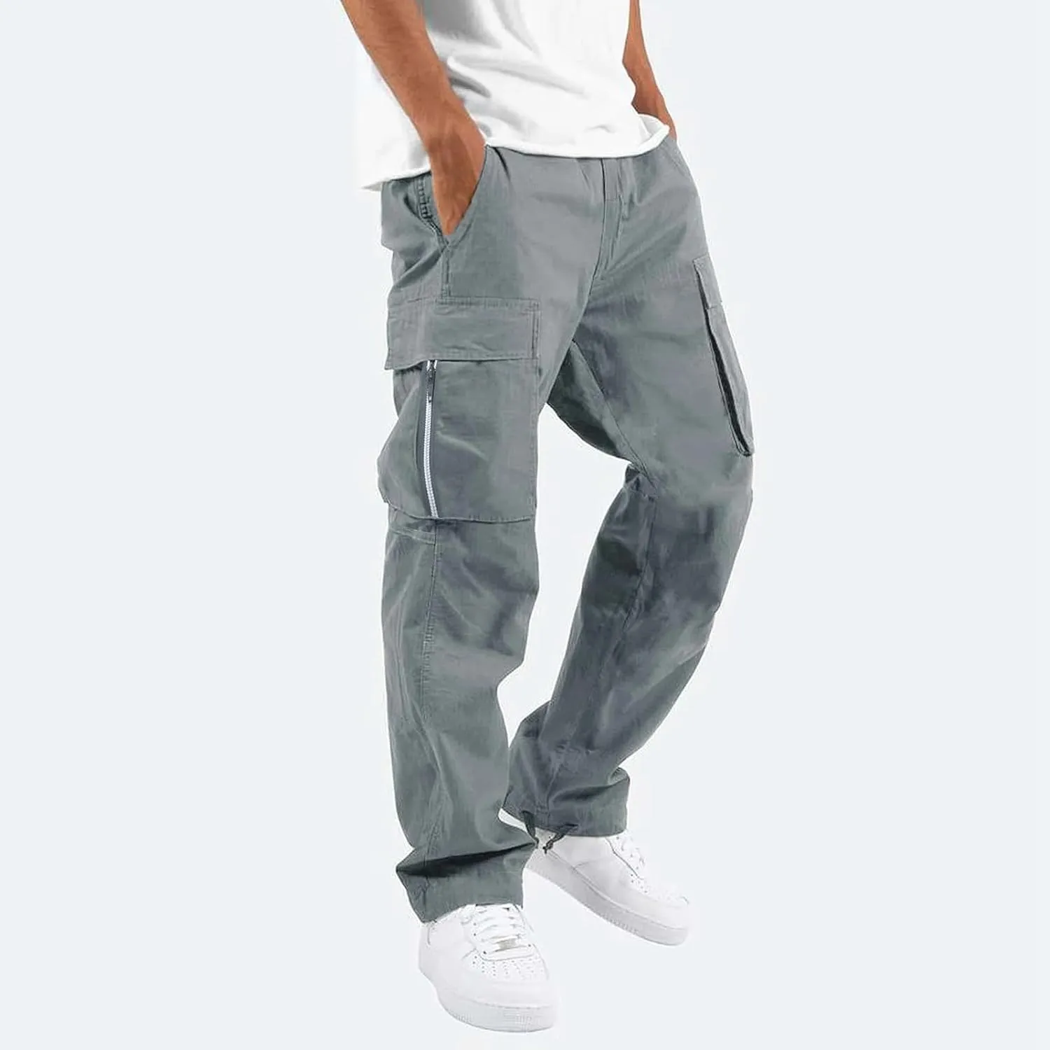 Cargo Work Pants for Men Relaxed-Fit Ripstop Lightweight Trousers Casual Outdoor Hiking Bottom Pant with Multi Pocket