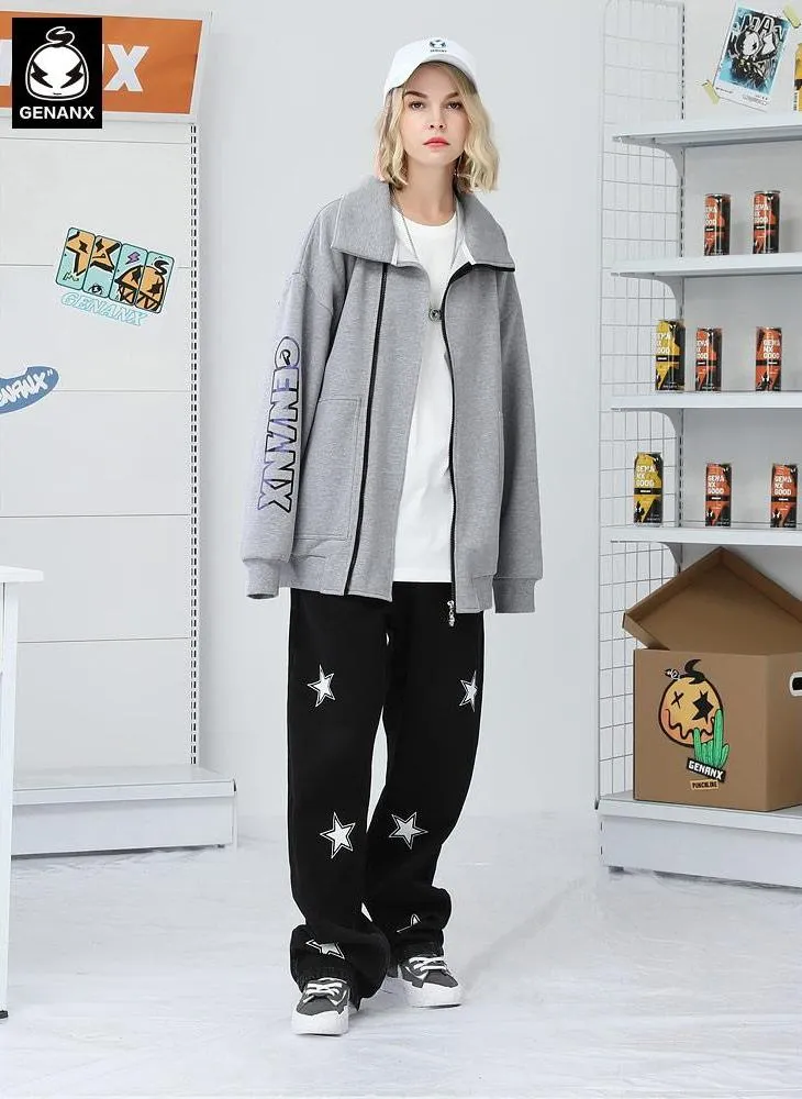 Cartoon Letter Print Sporty Jacket