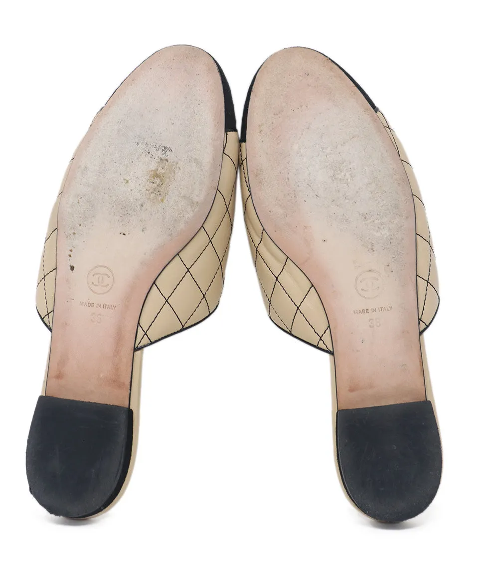 Chanel Beige & Black Leather Mules sz 8