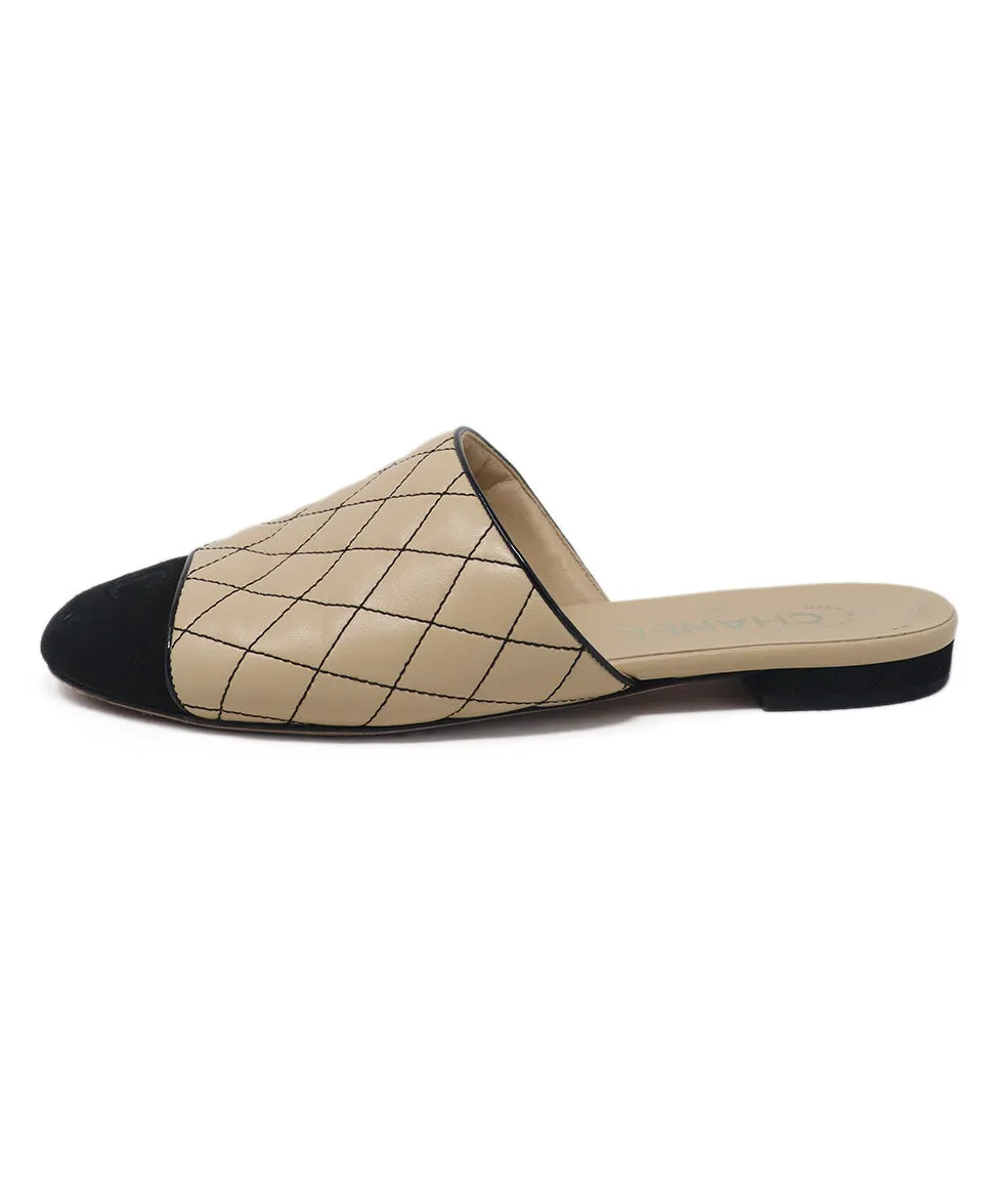 Chanel Beige & Black Leather Mules sz 8