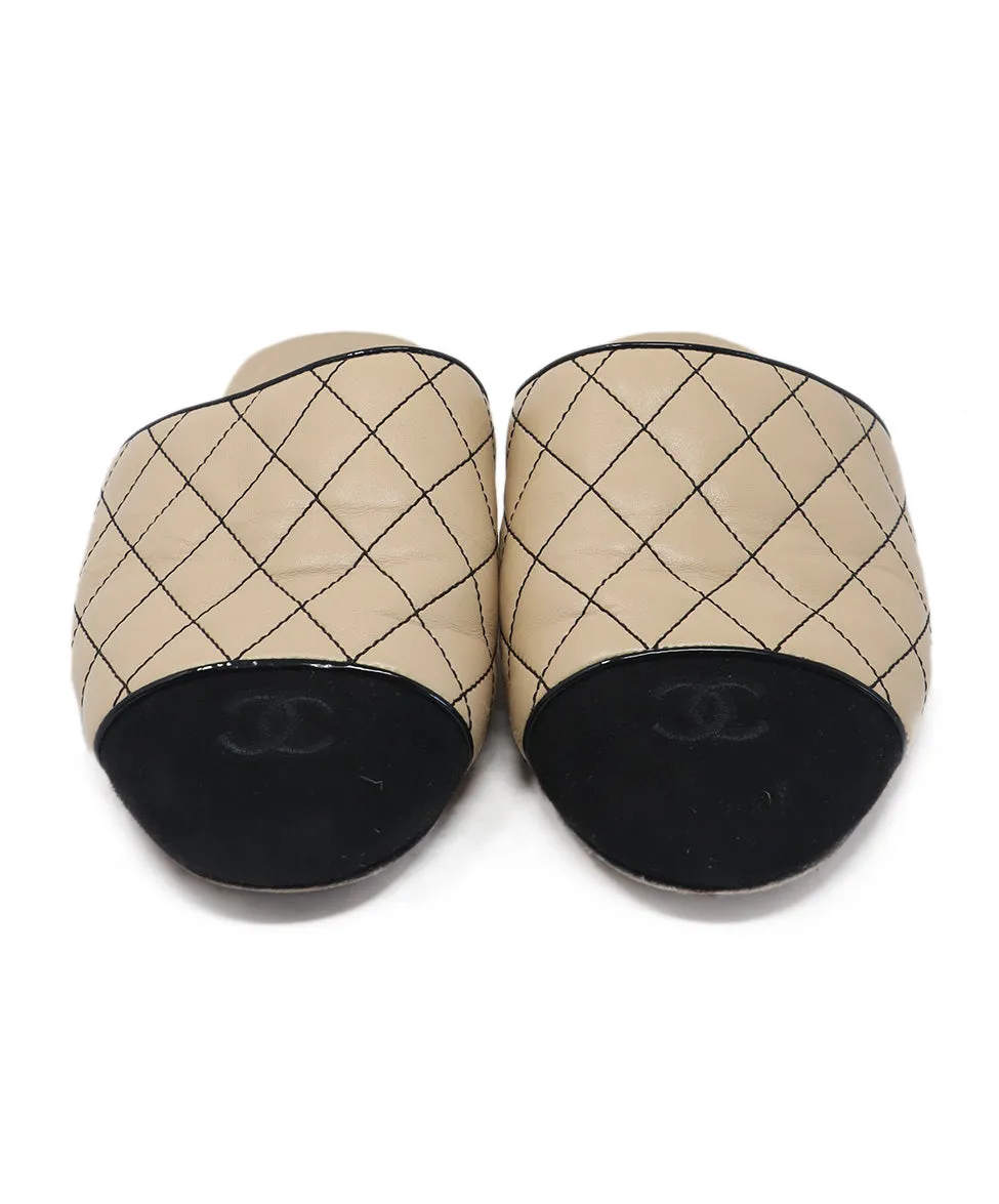 Chanel Beige & Black Leather Mules sz 8