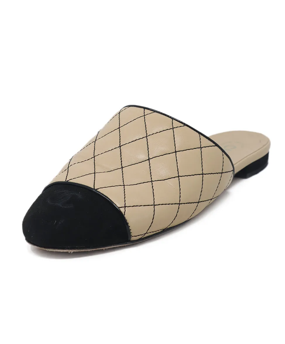 Chanel Beige & Black Leather Mules sz 8