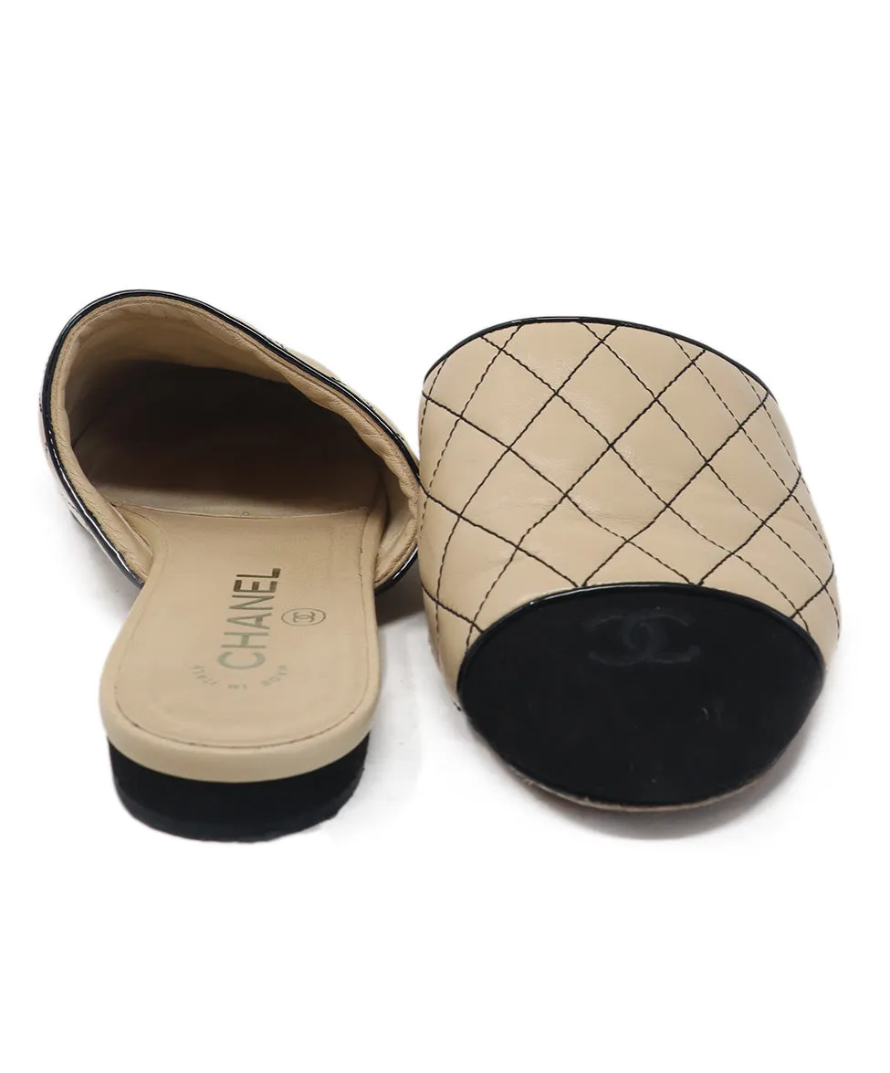 Chanel Beige & Black Leather Mules sz 8