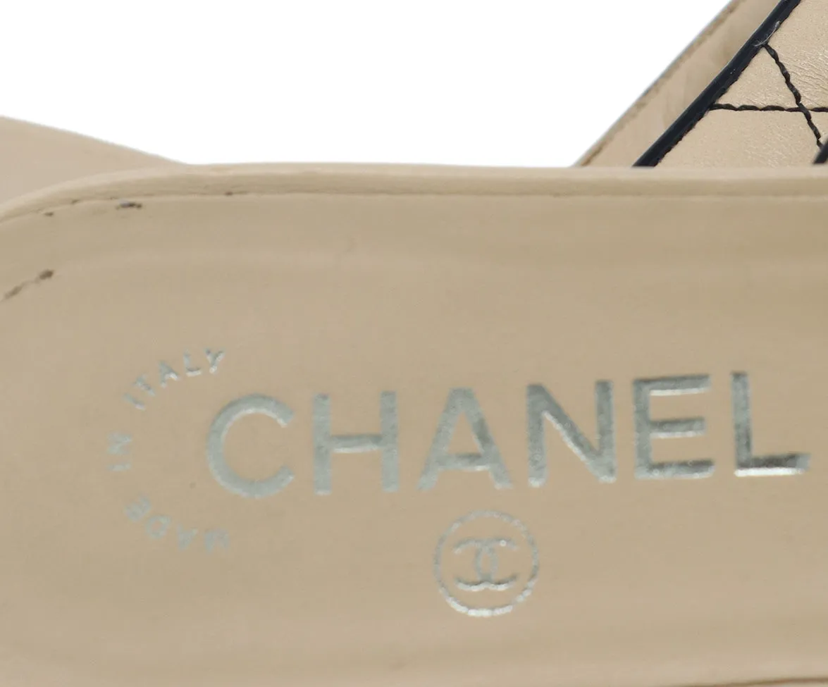 Chanel Beige & Black Leather Mules sz 8