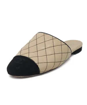 Chanel Beige & Black Leather Mules sz 8