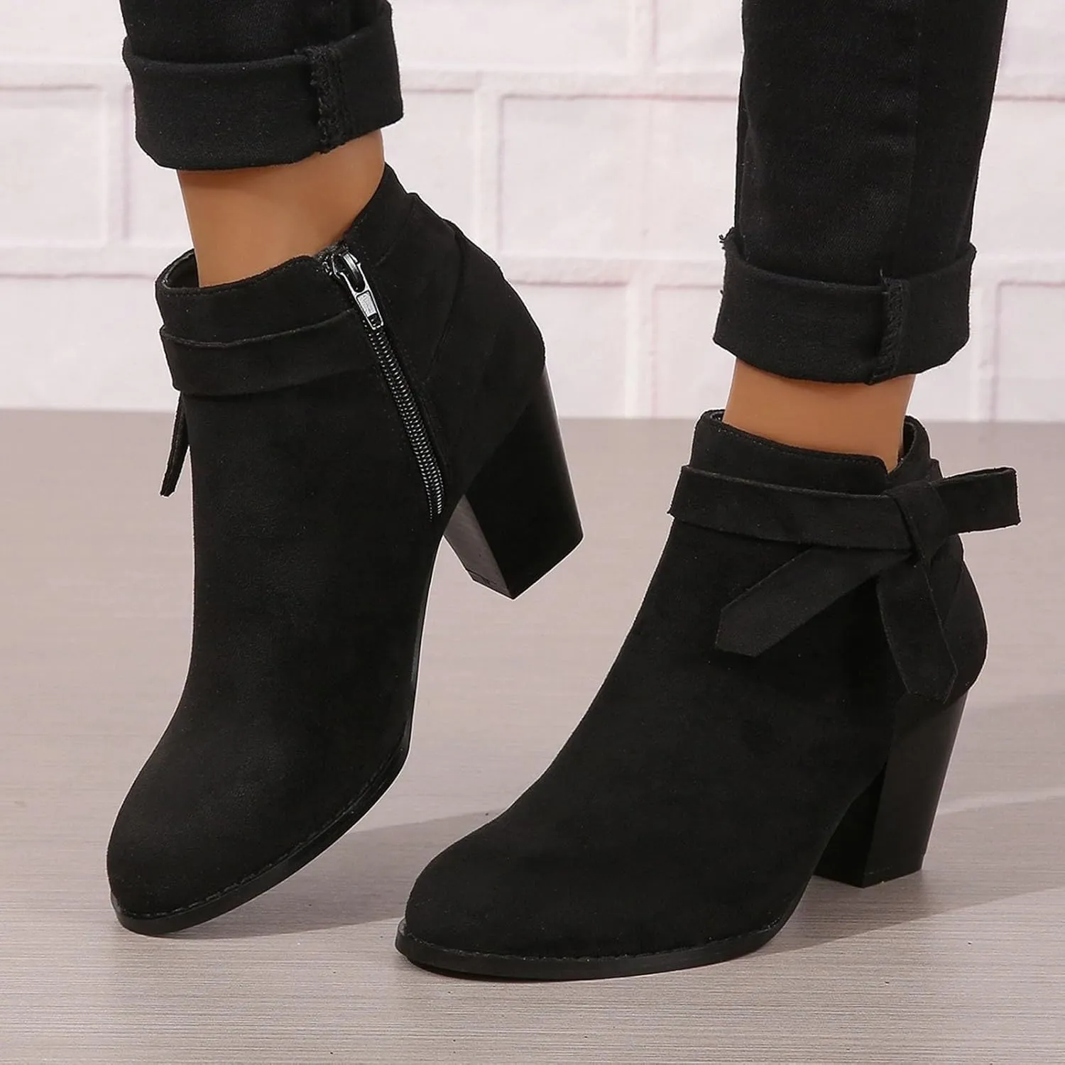 Chunky Heels Dressy for Women Women Ankle Booties Fashion Boots For Women Pointed Toe Chunky Heel Boots Pull On Boot