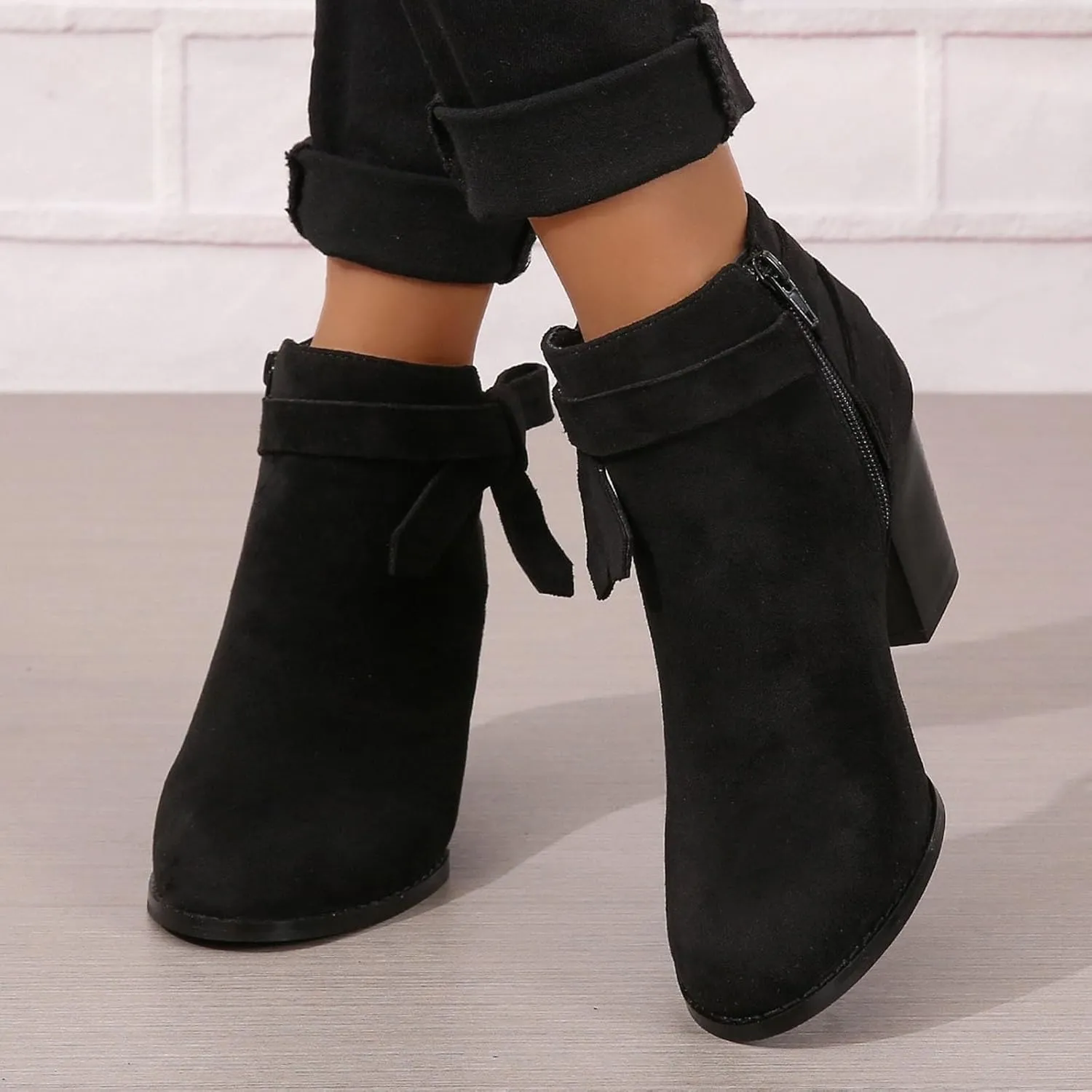 Chunky Heels Dressy for Women Women Ankle Booties Fashion Boots For Women Pointed Toe Chunky Heel Boots Pull On Boot