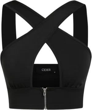 CIDER Workout Tops Cut Out Cross Tank Top Front Zipper Sleeveless Top High Stretch Bralette Workout Bra Top