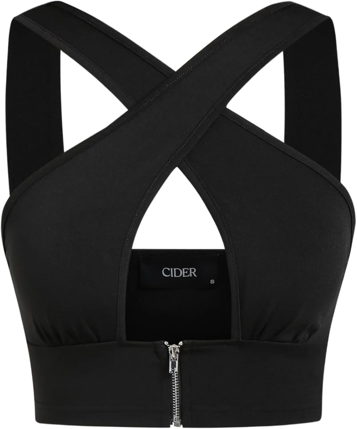 CIDER Workout Tops Cut Out Cross Tank Top Front Zipper Sleeveless Top High Stretch Bralette Workout Bra Top