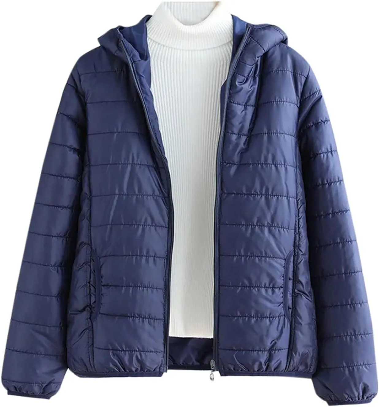 Classic Fashion Thicken Solid Puffer Coat for Womens Insulated Soft Slim Down Coat Long Sleeve Hooded Zipper Outwear