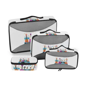 Colorful Guitar Piano with Music Notes for Festival, Event, Concert 4 Set Packing Cubes, Travel Packing Organizers, 600D Oxford Cloth Toiletry Storage Bag, Luggage Mesh Bags for Accessories