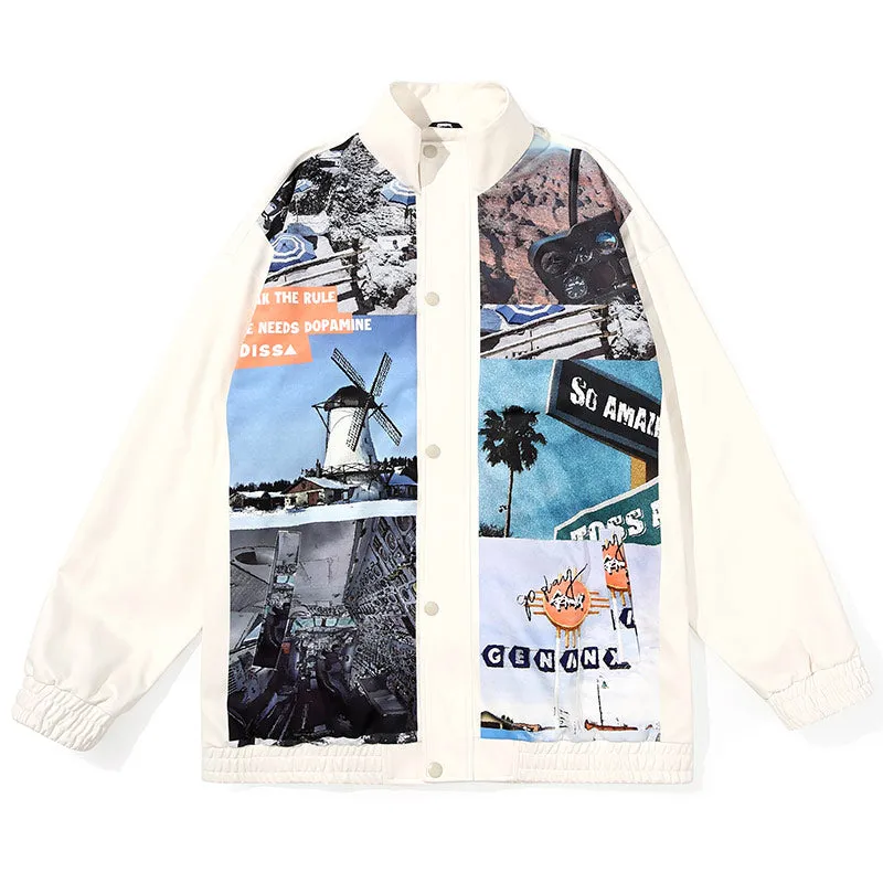 Comic Landscape Illustration Print Jacket