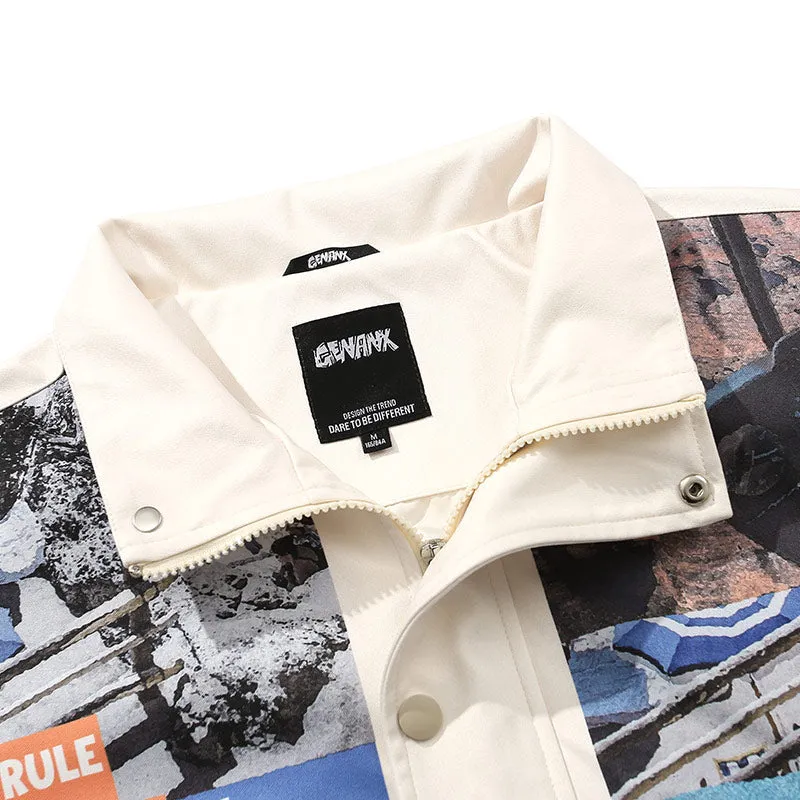 Comic Landscape Illustration Print Jacket