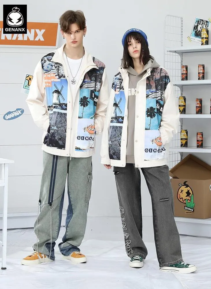 Comic Landscape Illustration Print Jacket