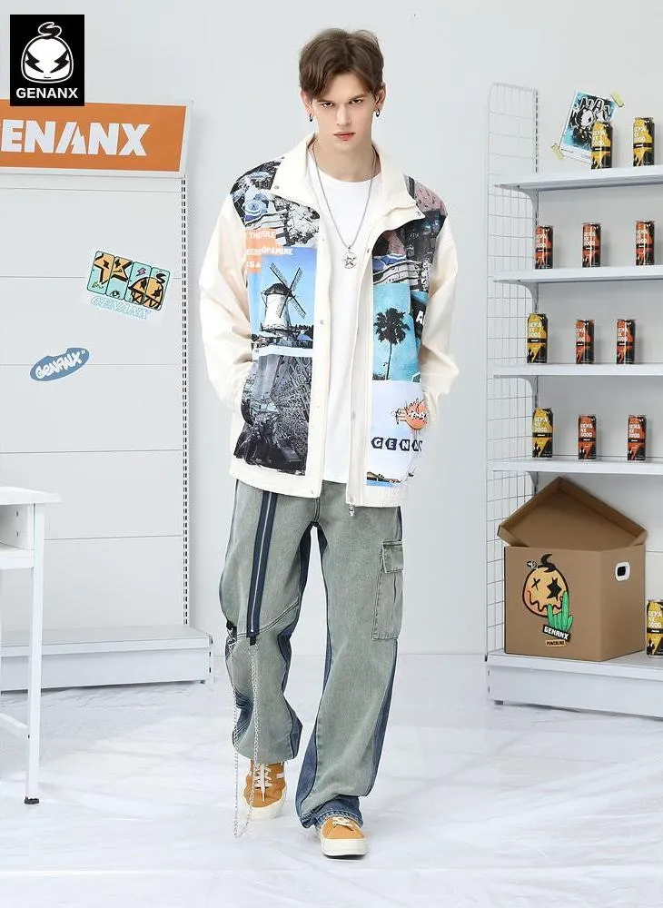 Comic Landscape Illustration Print Jacket