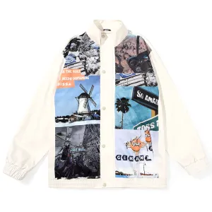 Comic Landscape Illustration Print Jacket