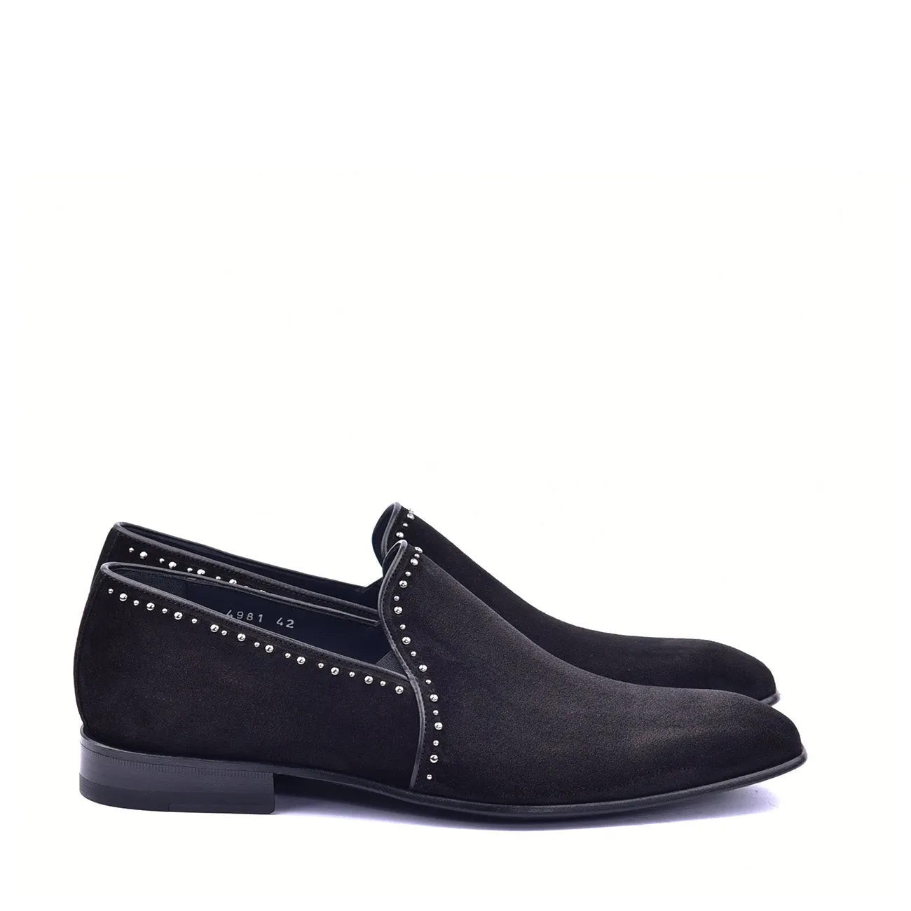 Corrente C04 4981S Men's Shoes Black Plain Suede / Calf Skin Leather with Studs Loafers (CRT1370)