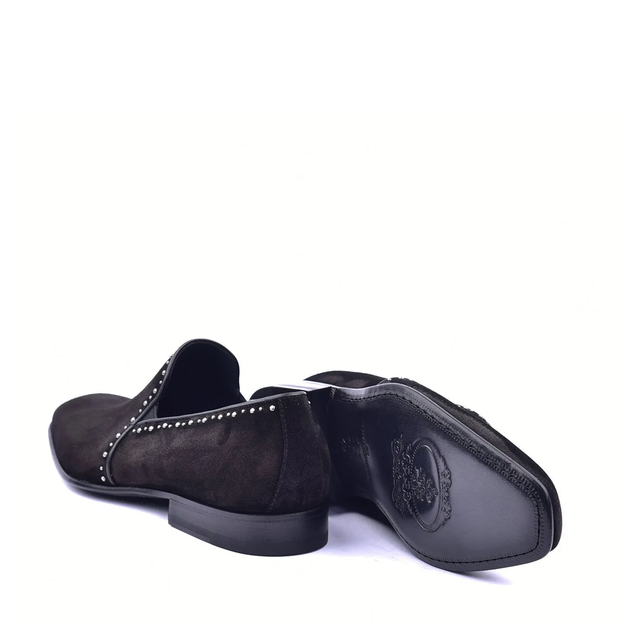 Corrente C04 4981S Men's Shoes Black Plain Suede / Calf Skin Leather with Studs Loafers (CRT1370)