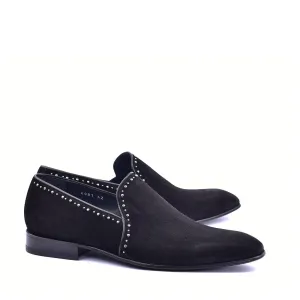 Corrente C04 4981S Men's Shoes Black Plain Suede / Calf Skin Leather with Studs Loafers (CRT1370)