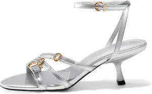 Coutgo Womens Kitten Low Heels Sandals Strappy Dress Shoes Open Toe Summer Party Wedding Shoes