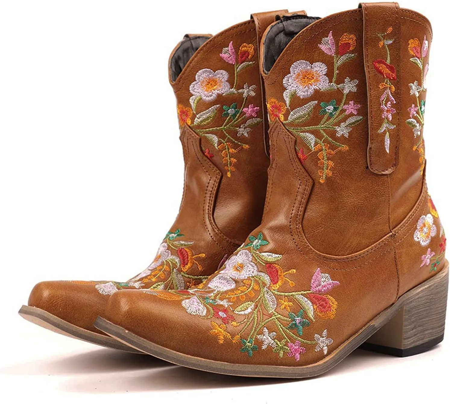 Cowboy Boots for Women Cowgirl Boots Western Fashion Stitched Embroidered Chunky Heels Slip on Black Cowgirl Boots