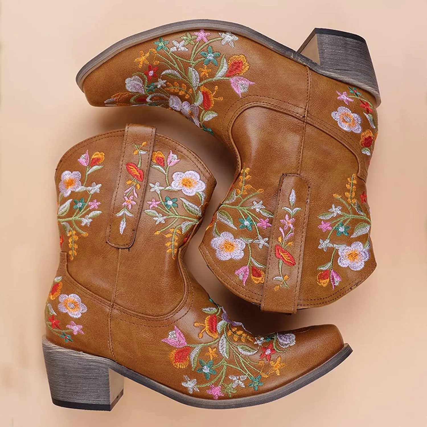 Cowboy Boots for Women Cowgirl Boots Western Fashion Stitched Embroidered Chunky Heels Slip on Black Cowgirl Boots