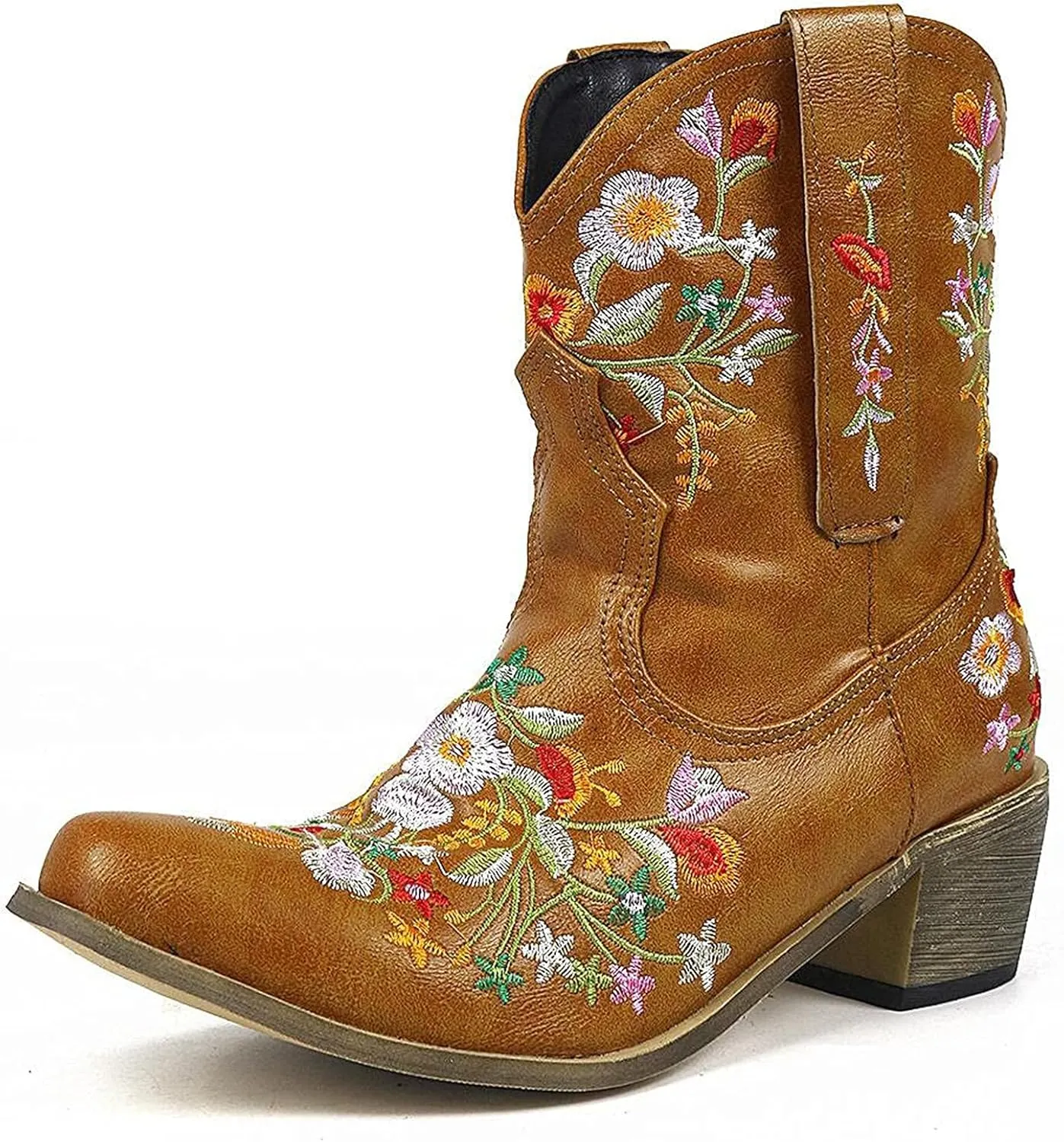 Cowboy Boots for Women Cowgirl Boots Western Fashion Stitched Embroidered Chunky Heels Slip on Black Cowgirl Boots