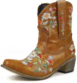Cowboy Boots for Women Cowgirl Boots Western Fashion Stitched Embroidered Chunky Heels Slip on Black Cowgirl Boots