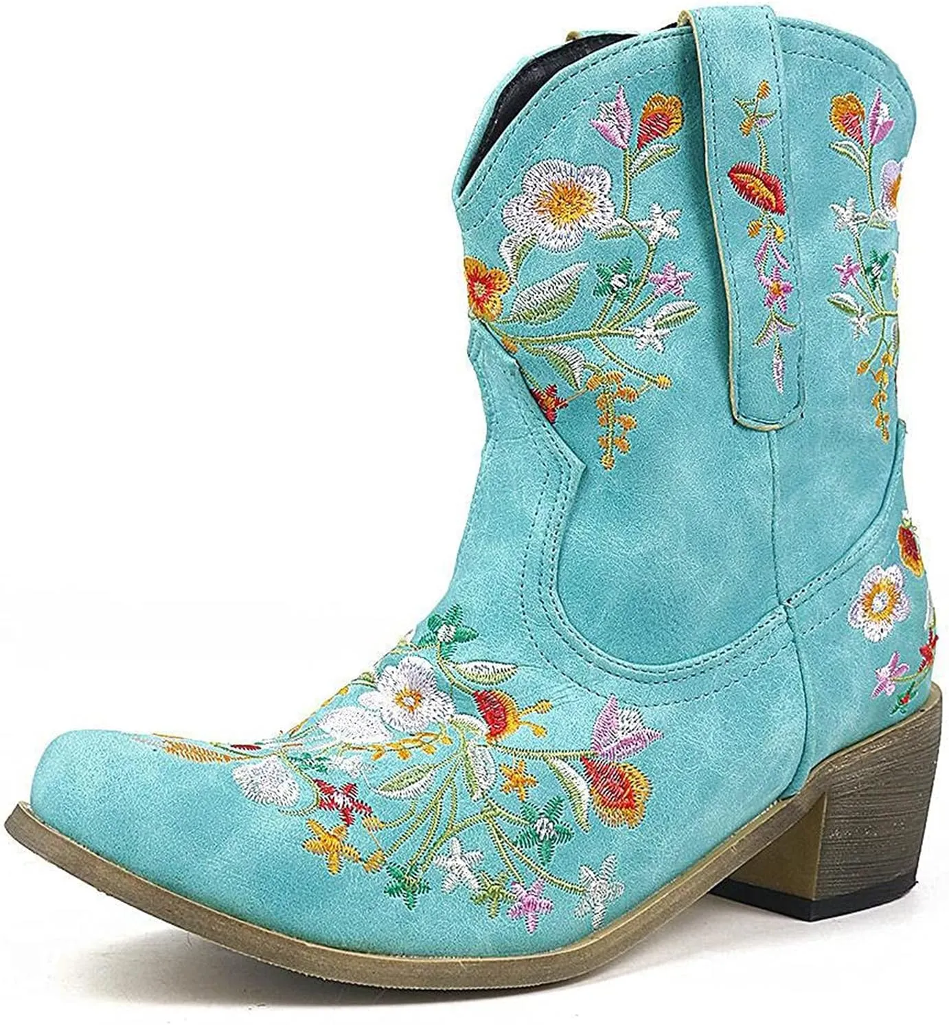 Cowboy Boots for Women Cowgirl Boots Wide Calf Chunky Heel Low Heel Pointed Toe Fashion Embroidered Pull on Boots