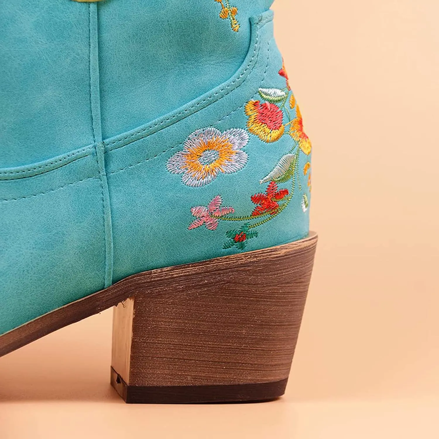 Cowboy Boots for Women Cowgirl Boots Wide Calf Chunky Heel Low Heel Pointed Toe Fashion Embroidered Pull on Boots