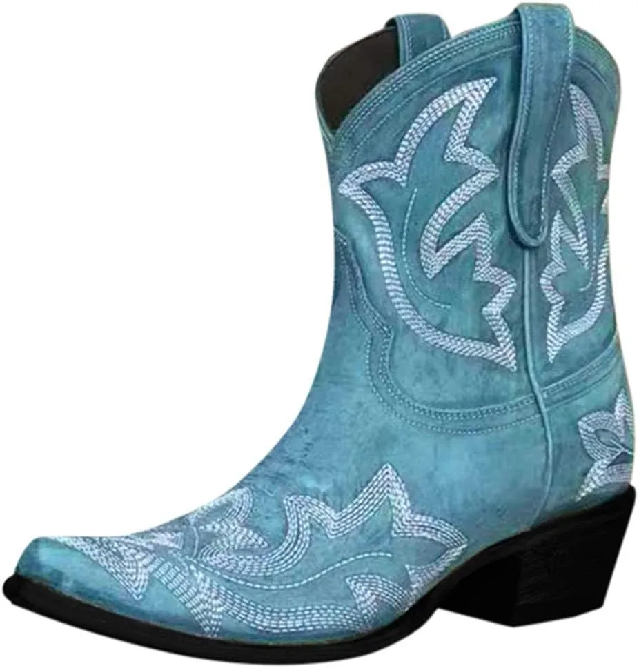 Cowgirl Boots Women Cowgirl Boots Women Slip on Pointed Toe Rubber Sole Stitched Embroidered Classic Western Boots