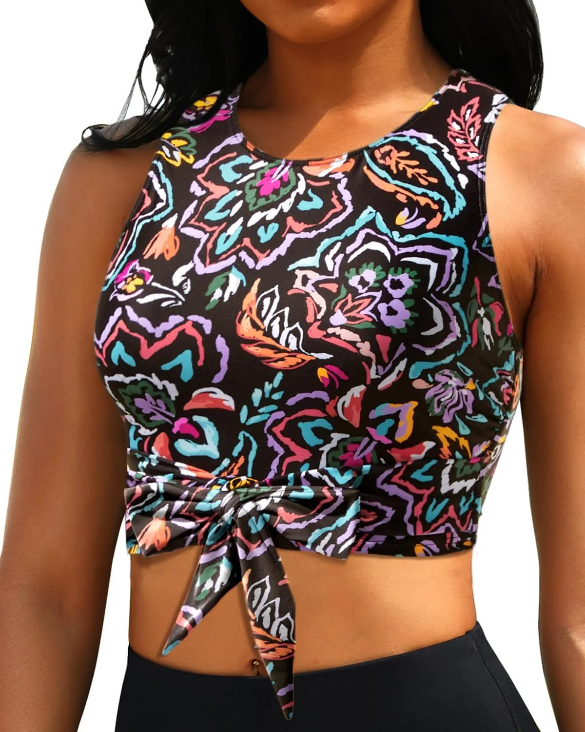 Crop Top Swim Bathing Suit - Women Bikini Swimsuit Top High Neck Bra Tie Knot Top Only 2025