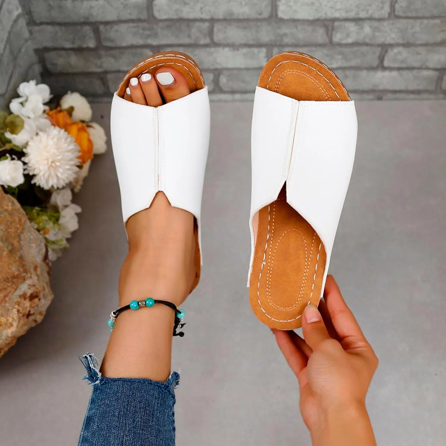 Damping Sole Upgradation Stretch Sandals for Women Orthopedic Arch Support Flat Slip on Platform Wedge Sandals