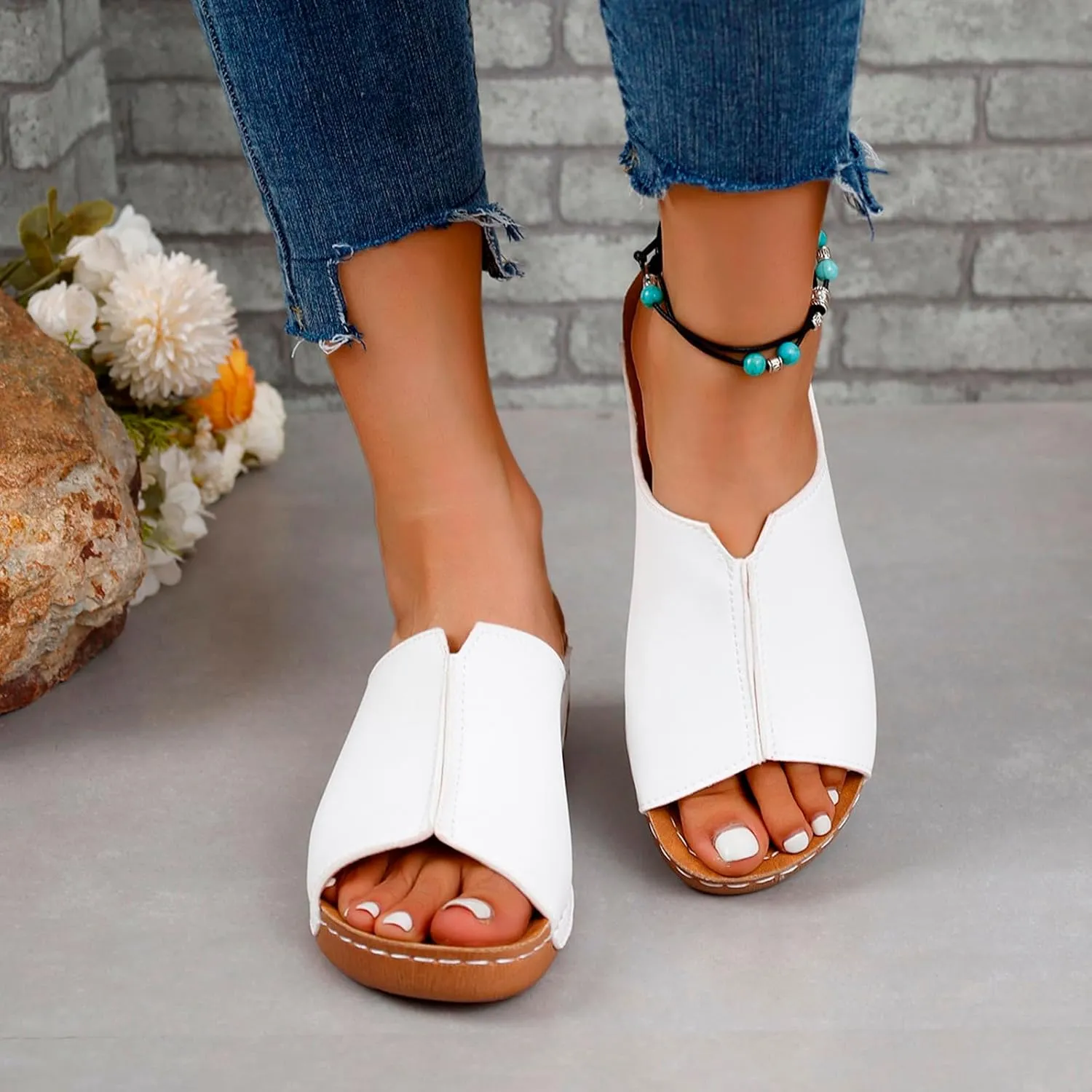 Damping Sole Upgradation Stretch Sandals for Women Orthopedic Arch Support Flat Slip on Platform Wedge Sandals