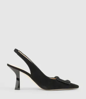 DELANEY80 Slingback with Ornament in Black Suede