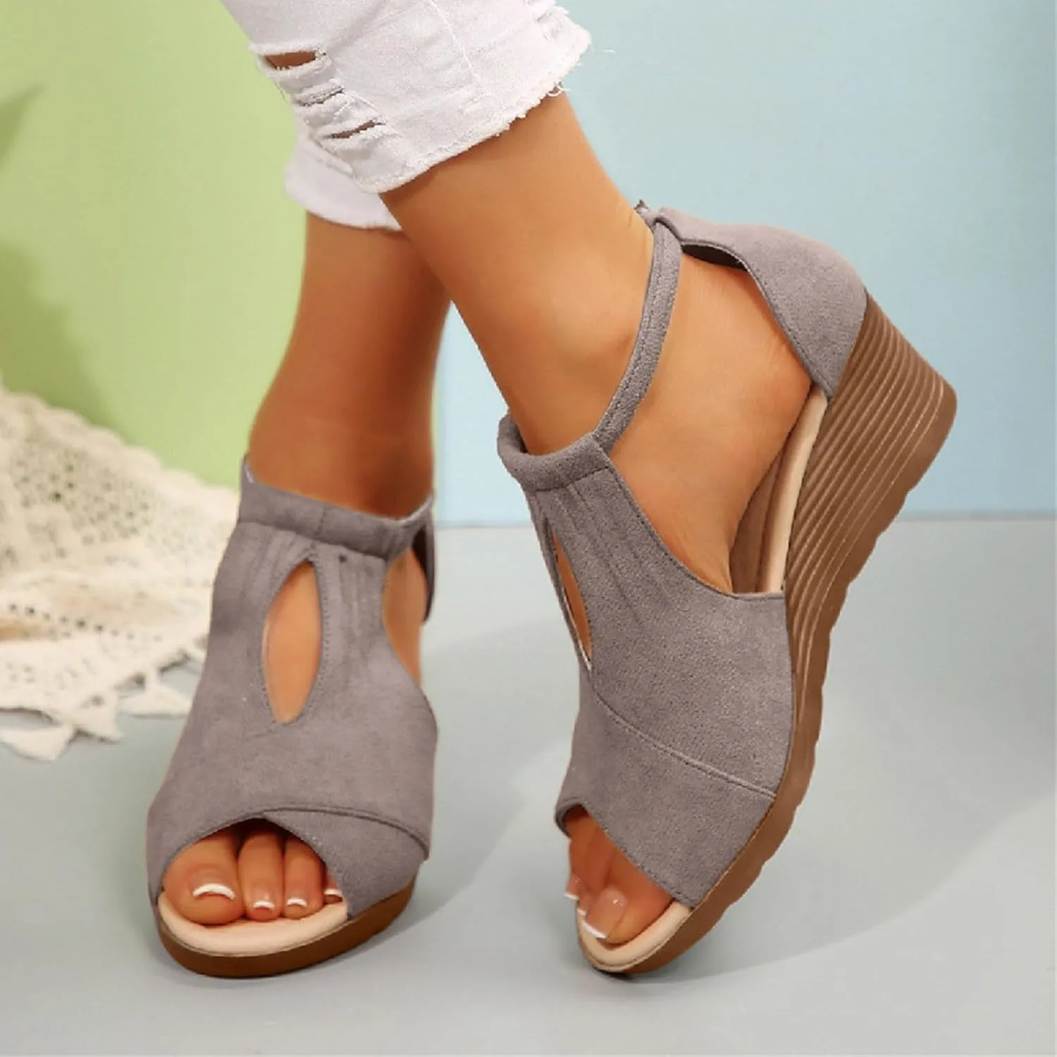 Dressy Wedge Sandals for Women Platform 2025 Summer Open Toe Hollow Out Casual Slides High Heels Wide Fit Breathable Sandals Elegant Sexy Outdoor Shoes