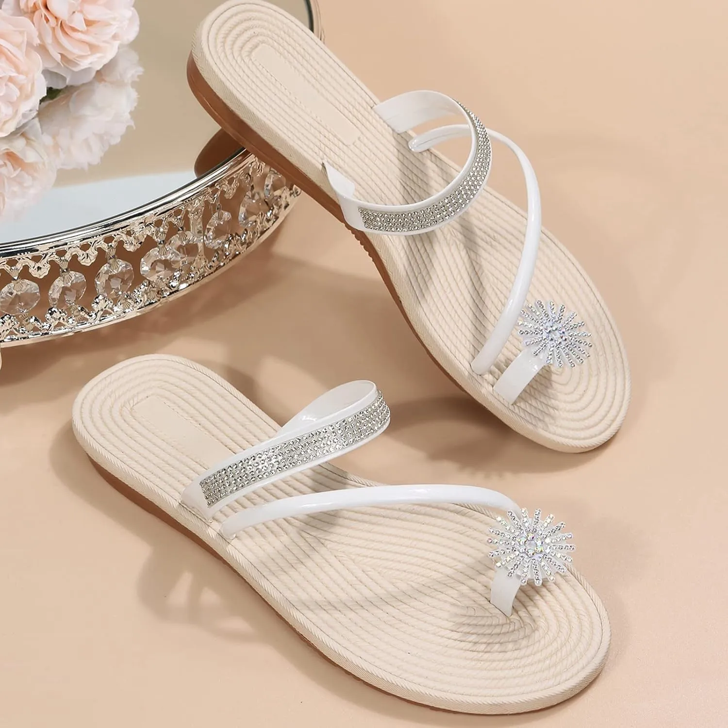 Eduavar Sandals Women Dressy Summer, Sandals Women Dressy Summer Falt Women Ring Toe Sandals Slippers Anti-Slip Shoes
