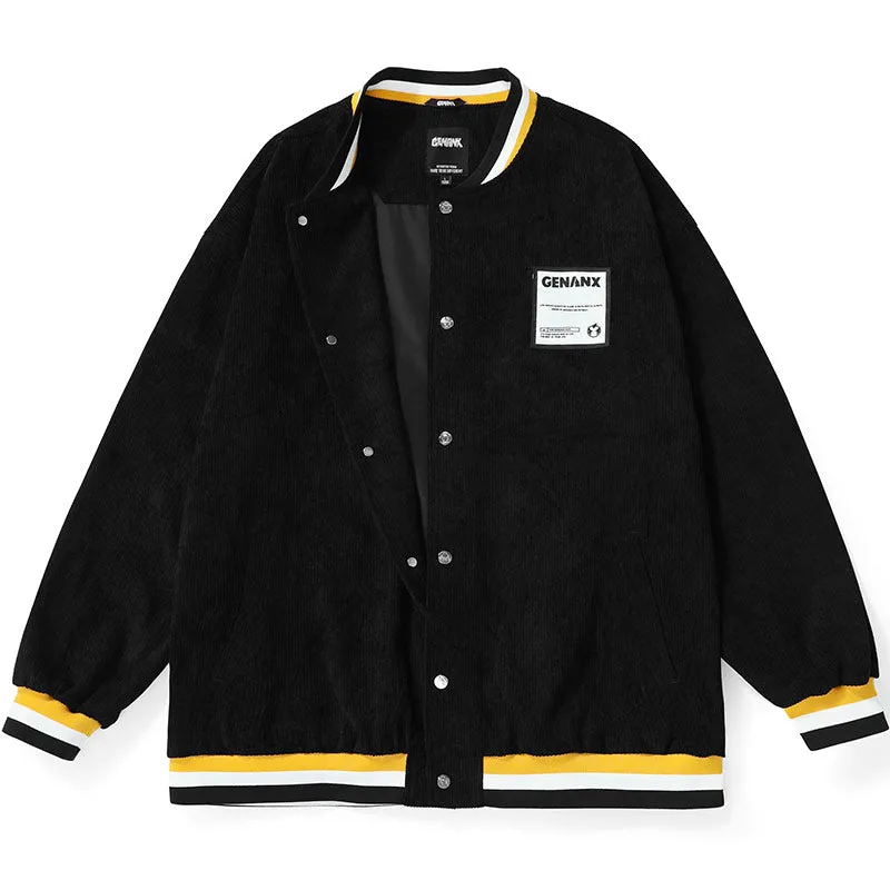 Embroidery Logo Baseball Collar Corduroy Jacket