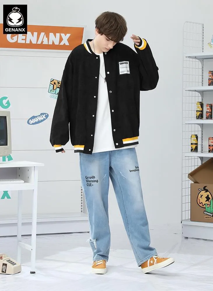 Embroidery Logo Baseball Collar Corduroy Jacket