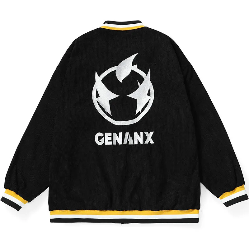 Embroidery Logo Baseball Collar Corduroy Jacket