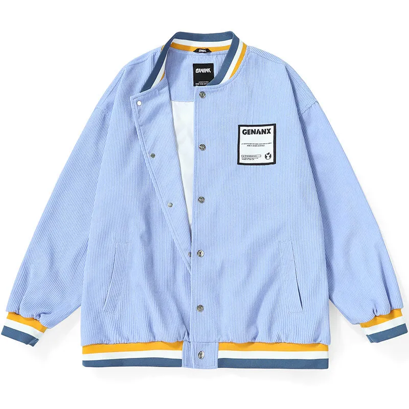 Embroidery Logo Baseball Collar Corduroy Jacket