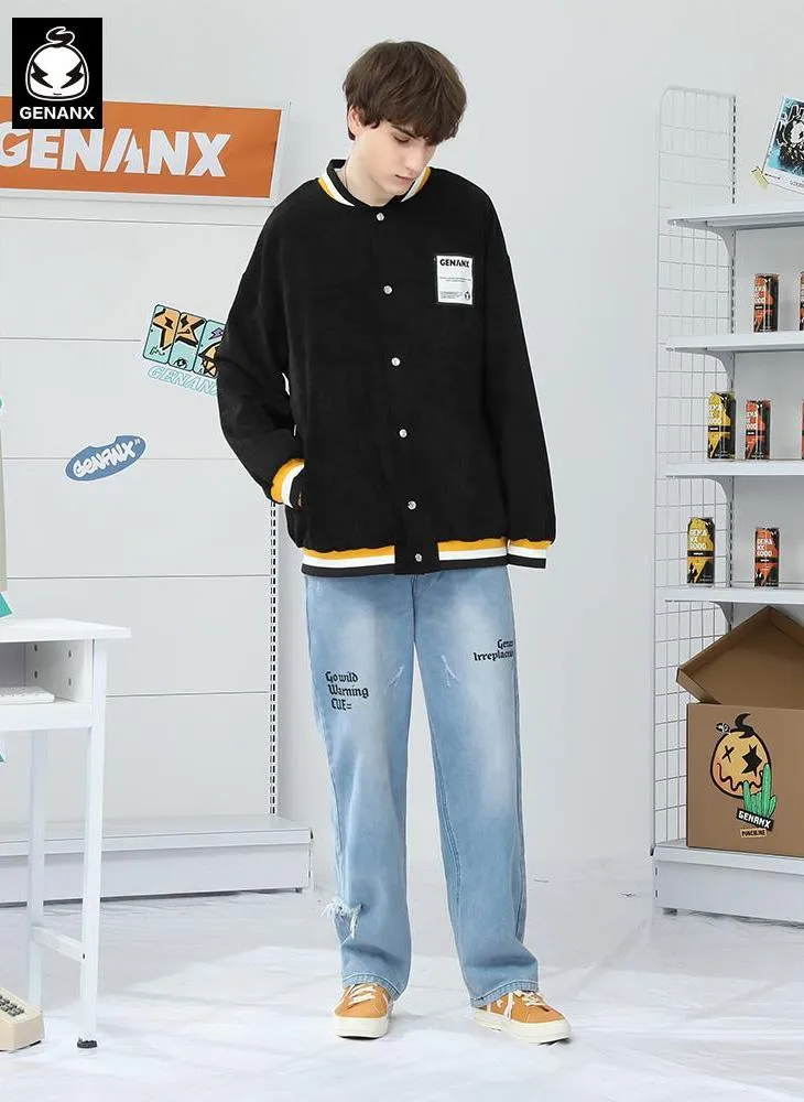 Embroidery Logo Baseball Collar Corduroy Jacket