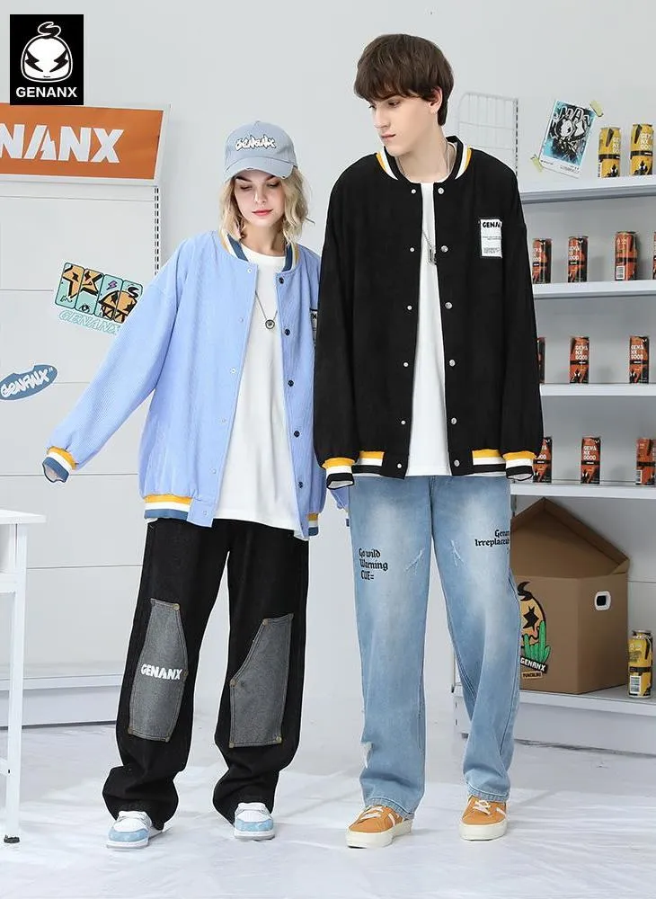 Embroidery Logo Baseball Collar Corduroy Jacket