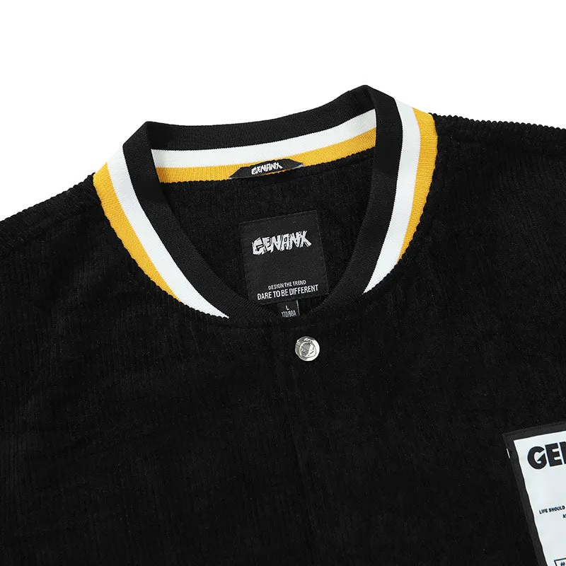 Embroidery Logo Baseball Collar Corduroy Jacket