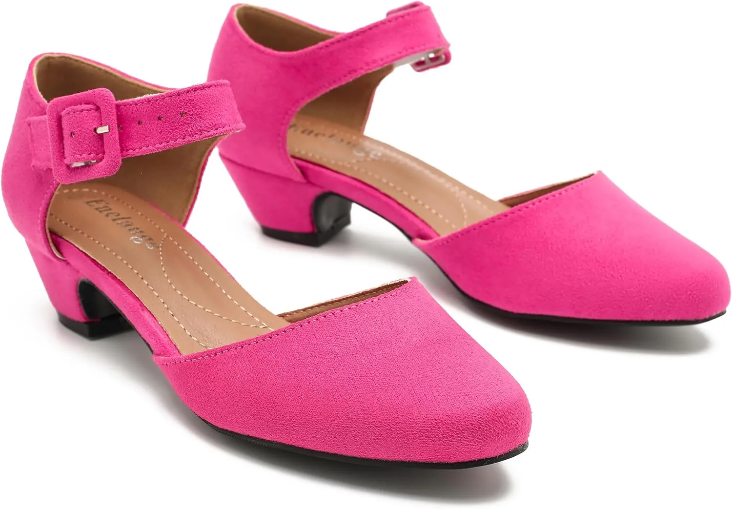 Enelauge Women's Ankle Strap Closed Toe Low Chunky Heel Dress Work Pumps