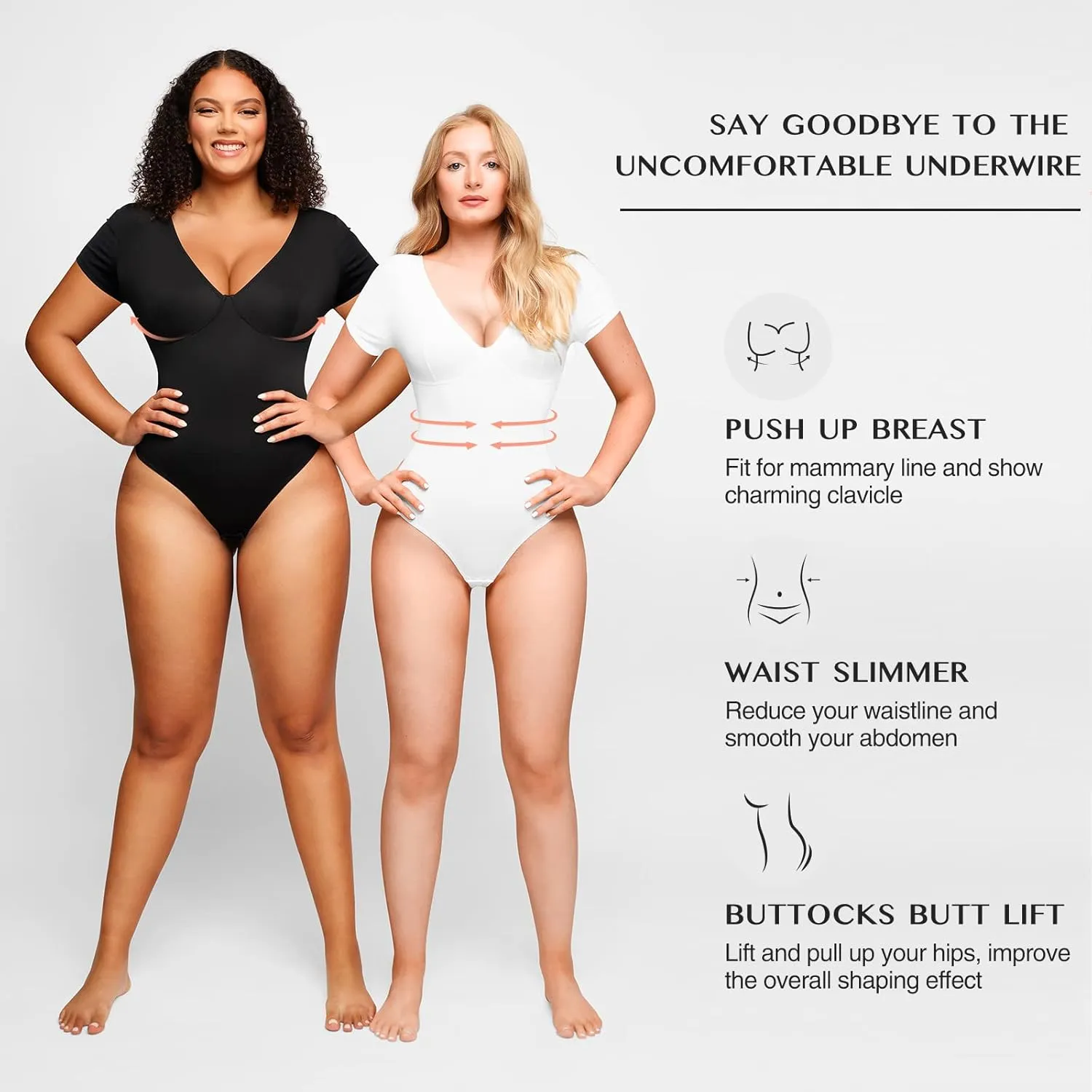 FeelinGirl Short Sleeve Bodysuit for Women Tummy Control Shapewear Going Out V Neck Shirt Slim Top